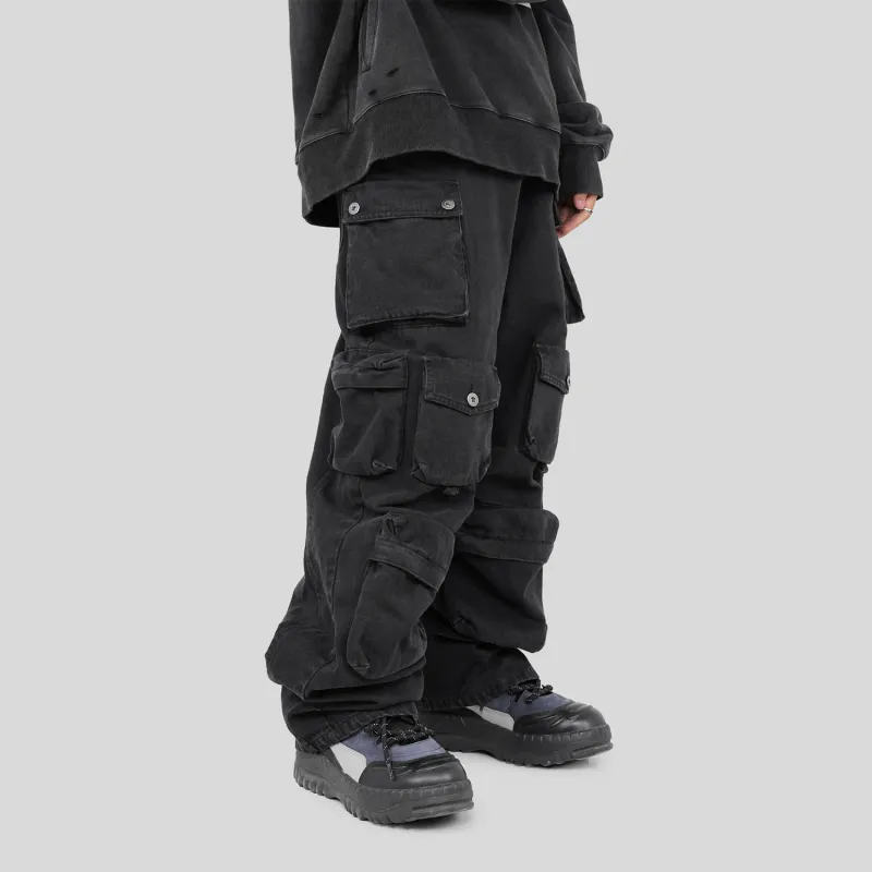 UNDERWATER FW22 Casual Pants Unisex Washed Black-6