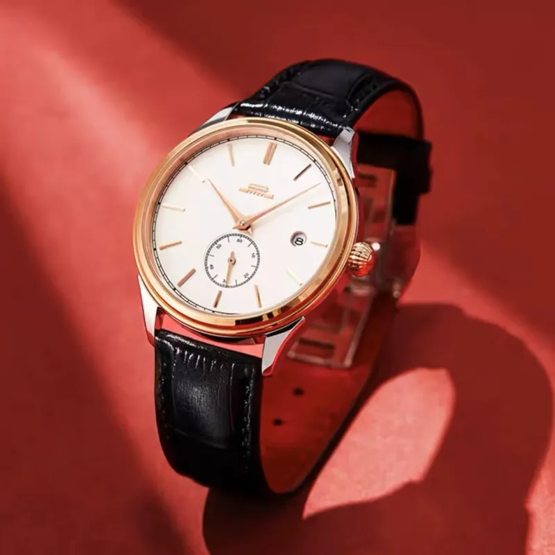 Beijing Beihai Mechanical Movement Genuine Leather Strap Watch Men's Watches White Dial-5