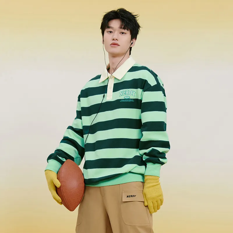 NERDY Sweatshirt Unisex Deep And Light Green Stripes-7