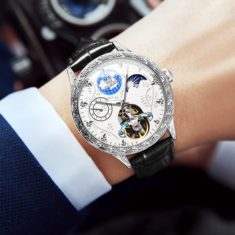 OLEVS Mechanical Movement Watch Men's Watches White Dial-5
