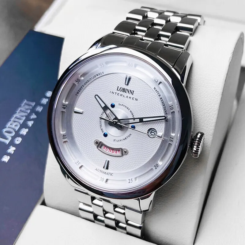 LOBINNI L Automatic Mechanical Movement Genuine Leather Strap Watch Men's Watches Black Dial-27