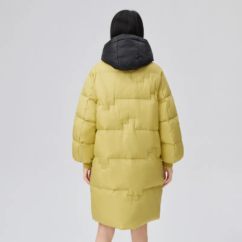 ERAL Solid Color Hooded Loose Fit Thickened Long Down Jacket Women's-8