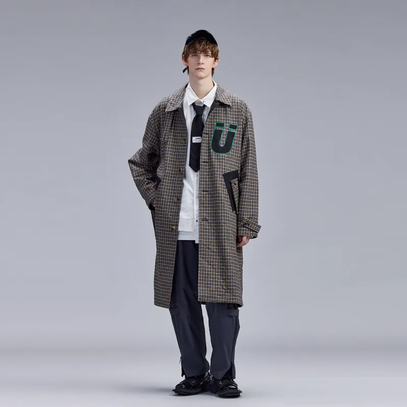 Guuka Trench Coats Men Gray Plaid-3