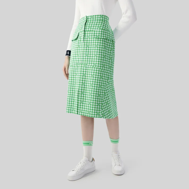 FILA Knit Long Skirts Women's Turquoise Vine Green-4