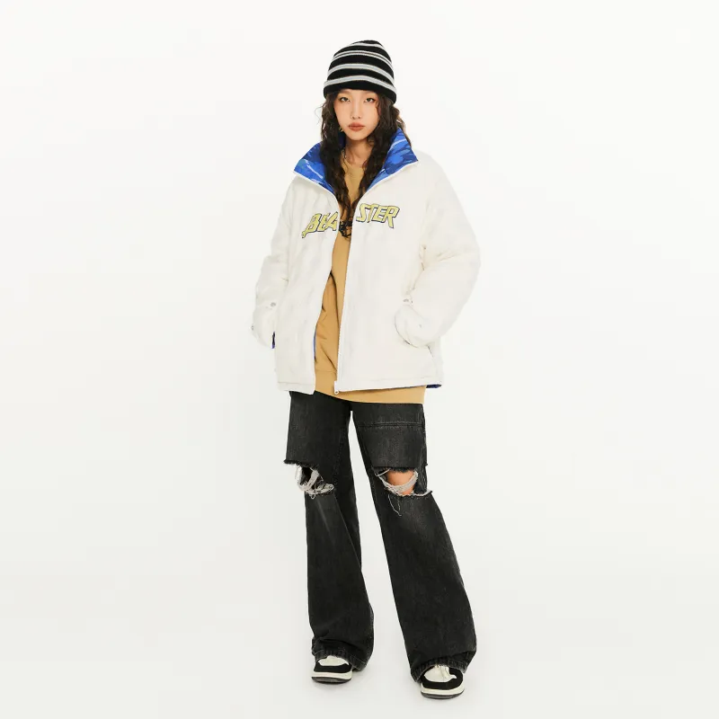 BEASTER Solid Color Stand Collar Without Hood Loose Fit Thickened Down Jacket Unisex-2