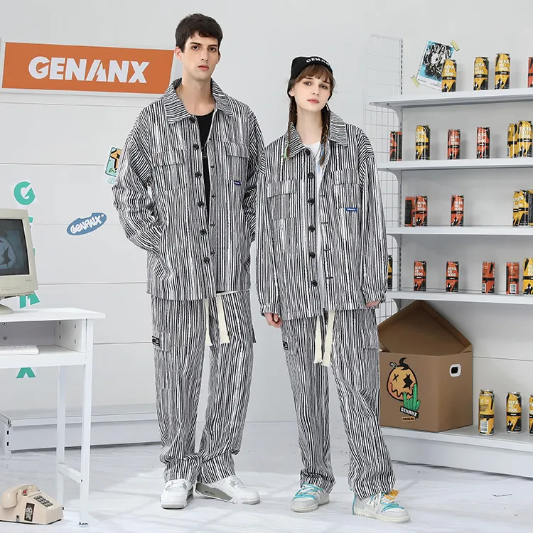 GENANX Casual Pants Unisex Black White Stripes-2