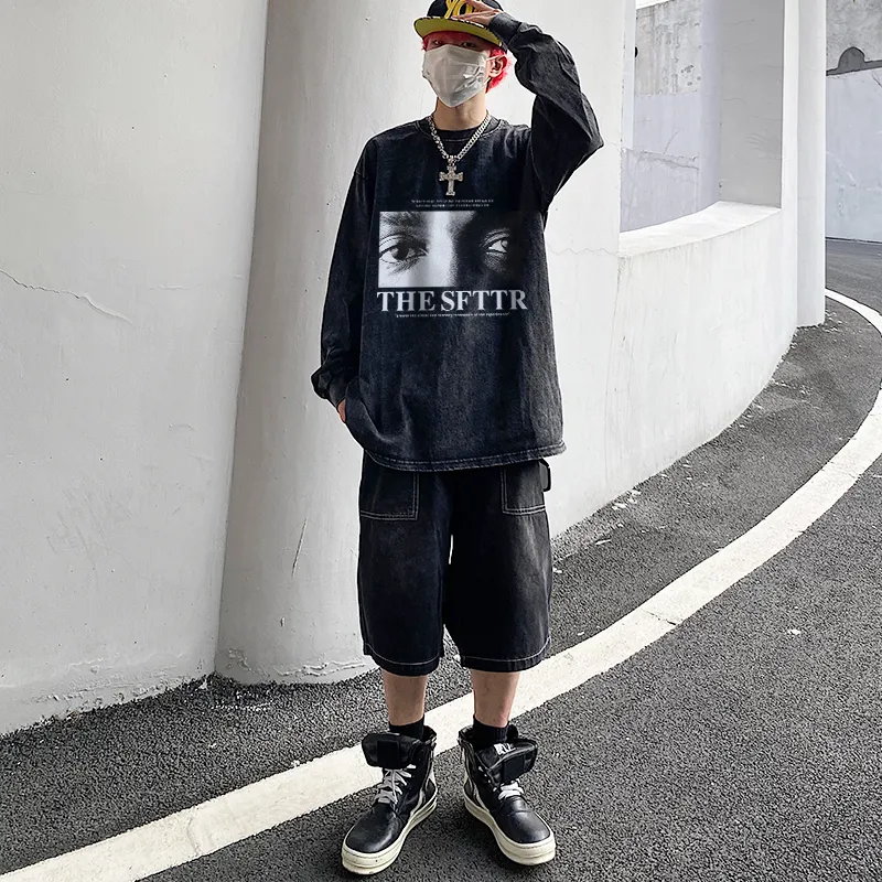 SFTTR Straight Long Sleeved T Shirt Unisex Black-5