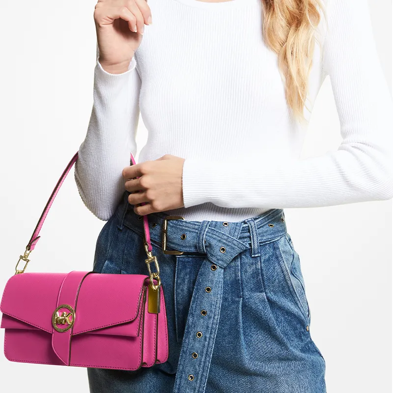MICHAEL KORS Greenwich Cow Leather Handbag, Shoulder Bag Women's Rose Red-5