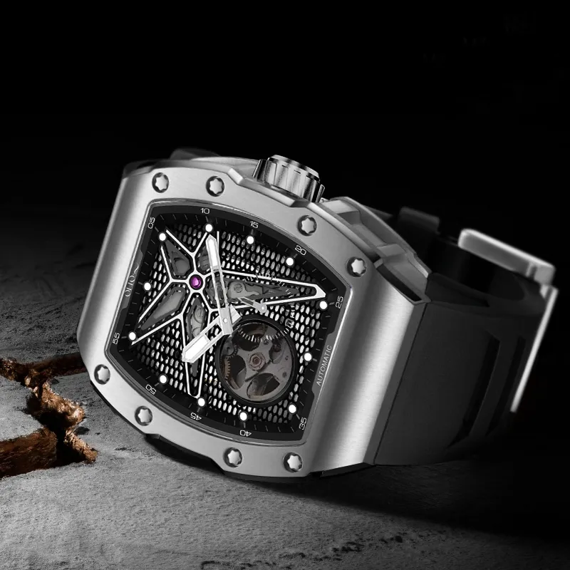 OLTO 8 Astral Series Wrist Watch Automatic Mechanical Movement Silicone Strap Black Dial Men's Watches-14