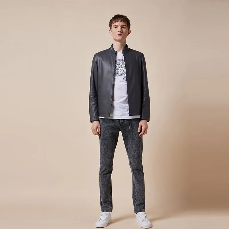 RARE Leather Jackets Men Gray-3