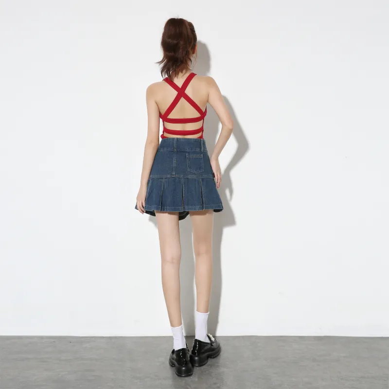 EIDOLON GRAIN Denim Short Skirts Women's Blue-2