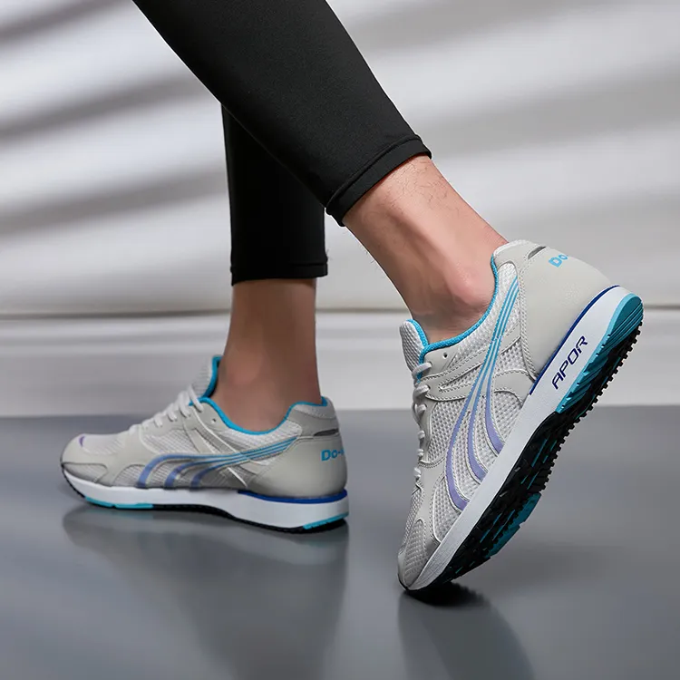 DO WIN Cushioning Slip Resistant Abrasion Resistant Breathable Low Top Running Shoes Unisex White Blue-6