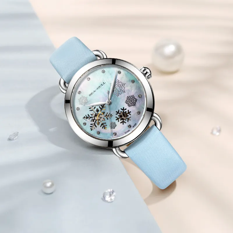 Sea Gull Hollow Series Automatic Mechanical Movement Nylon Strap Watch Women's Watch Blue Dial-5