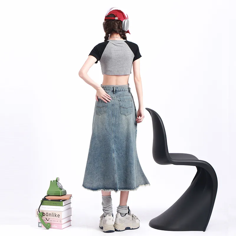 WOWI KCKS Long Skirt Denim Dress Women's Blue-2