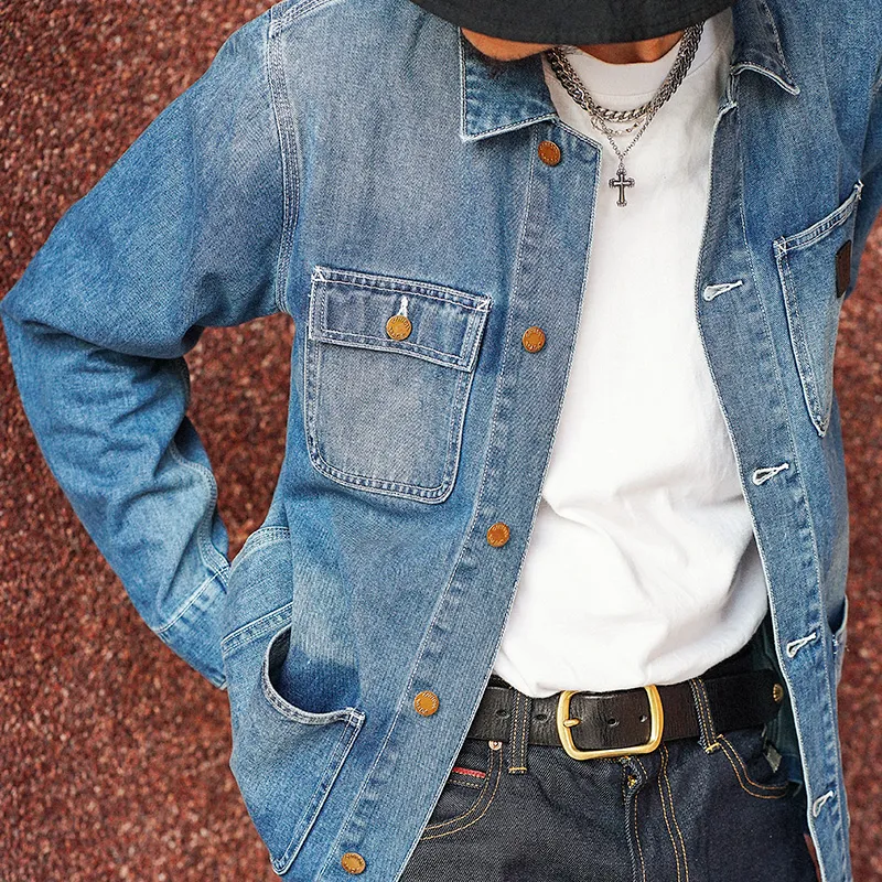 TEKABLU FW22 Suit Collar Loose Fit Straight Long-Sleeved Denim Jacket Men's Denim Blue-3