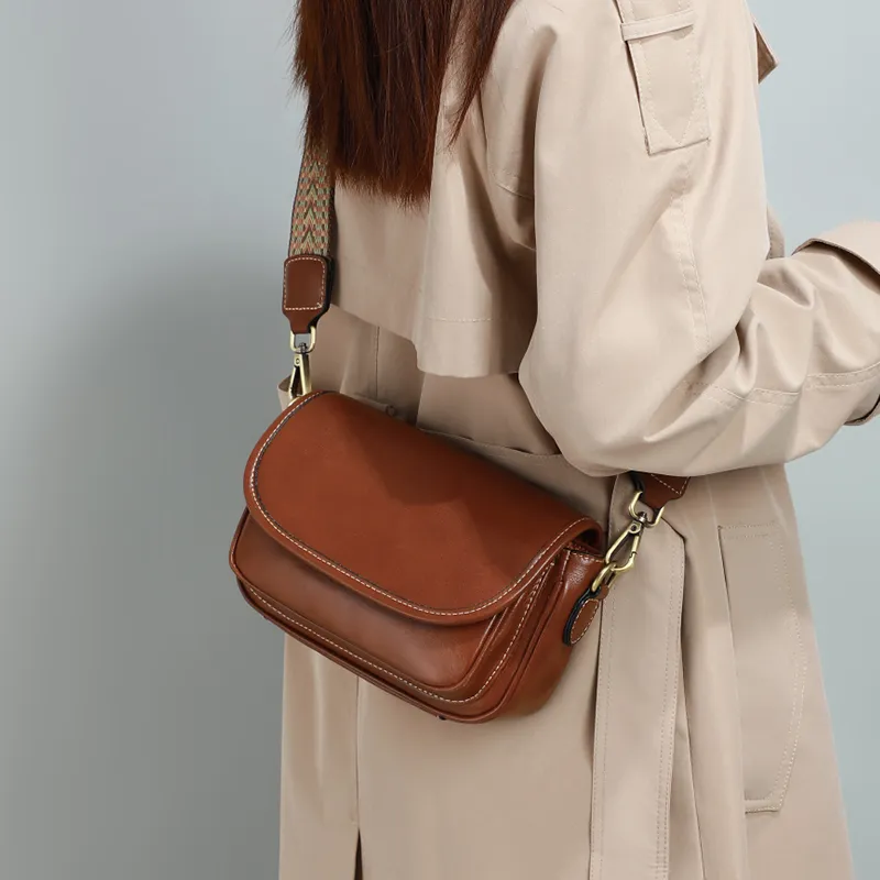 VINEY Cow Leather Bonded Synthetic Leather Small Square Bag Shoulder Bag Small Size Women's Dark Brown-1