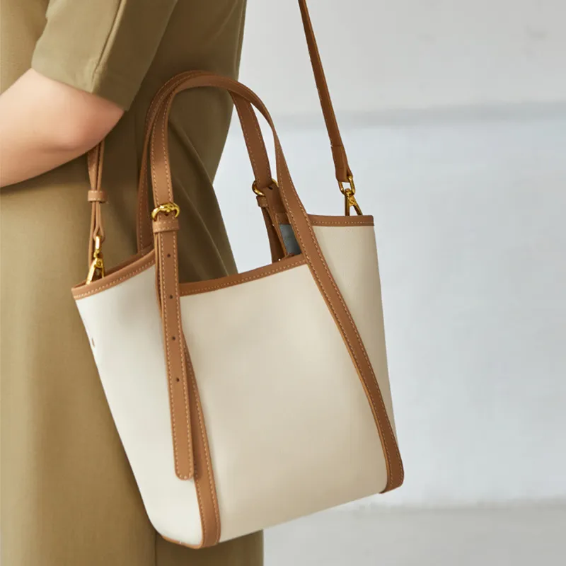 JANE KLAIN Cow Leather Tote Bag Shopping Bag Bucket Bag Handbag Shoulder Bag Medium Size Women's Milkshake White-4
