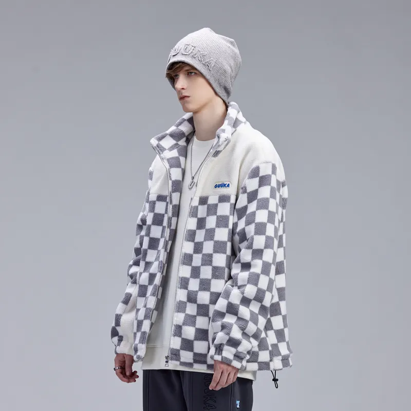 Guuka Velvet Jackets Men Gray Plaid-4