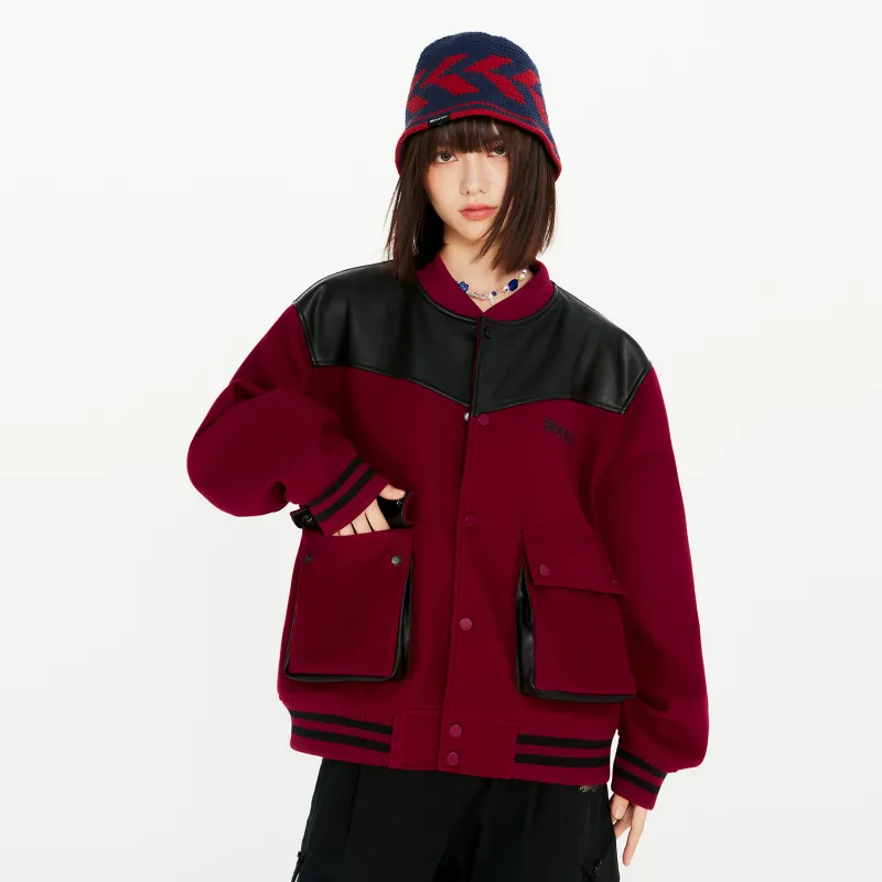 BEASTER Letter Colorblock Baseball Collar Loose Fit Thickened Puffer Jacket Unisex-10