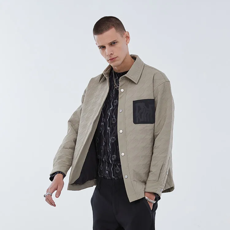 DAVID NAMAN FW22 Lapel Loose Fit Puffer Jacket Men's Khaki-2