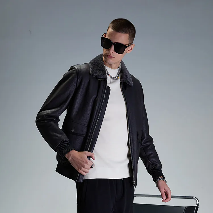 DAVID NAMAN Leather Jackets Men Gray-3