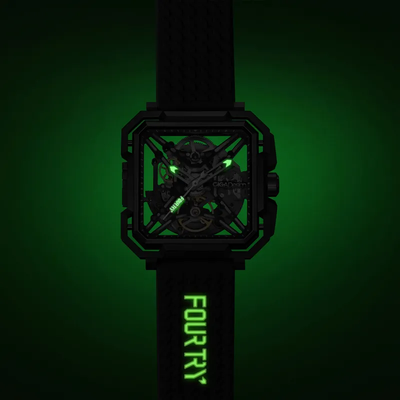 CIGA Design X Collection Matrix Automatic Mechanical Movement Silicone Strap Watch Men's Watches Cut Out Dial-4