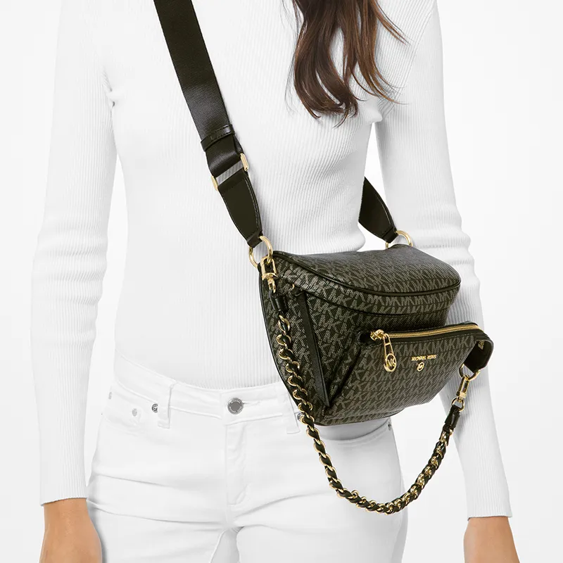 MICHAEL KORS Artificial Leather Shoulder Bag, Crossbody Bag Medium Size Women's Black & Gold-3