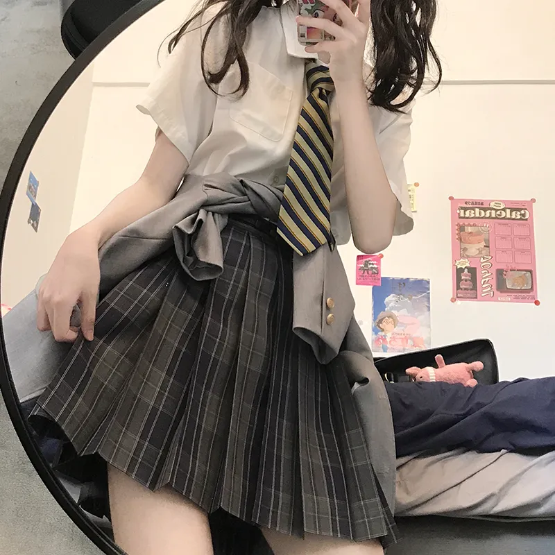 Tokyo Season Casual Short Skirts Women's Carbon Fiber Estate Plaid Skirt-21