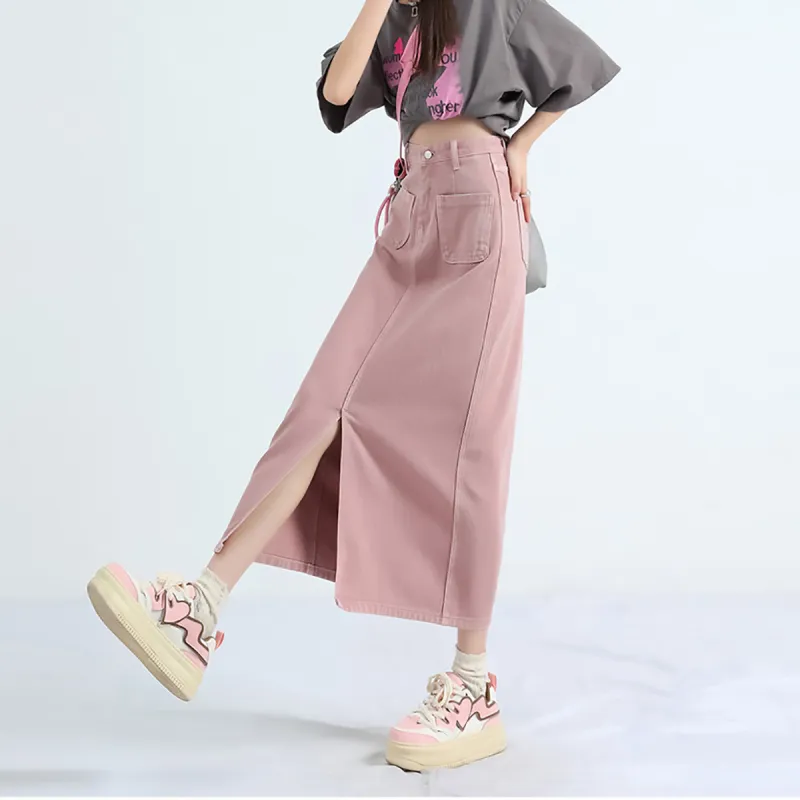 FOREVER 21 Denim Long Skirts Women's Pink-4