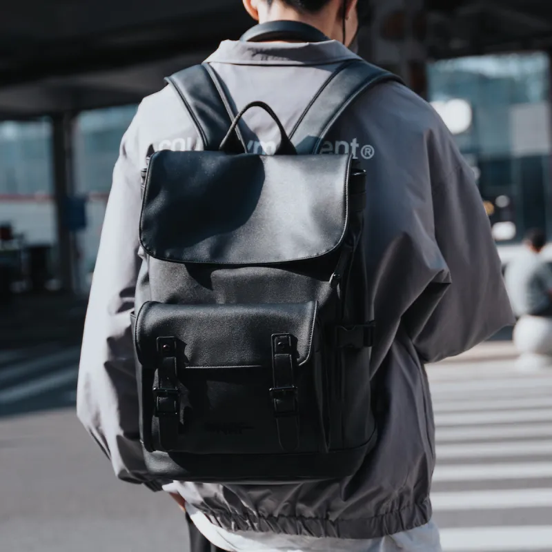 ONRF PVC Leather Backpack Travel Bag Laptop Bag For Students Tubas Unisex Black-4
