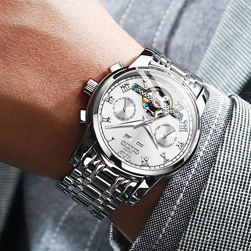 OLEVS Play The Cool Series Mechanical Movement Stainless Steel Watchband Watch Men's Watches Black Dial-10