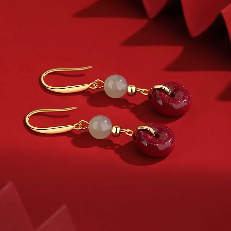 YINCHIE S925 Silver Earrings Women's Pale Greenish White Jade-5