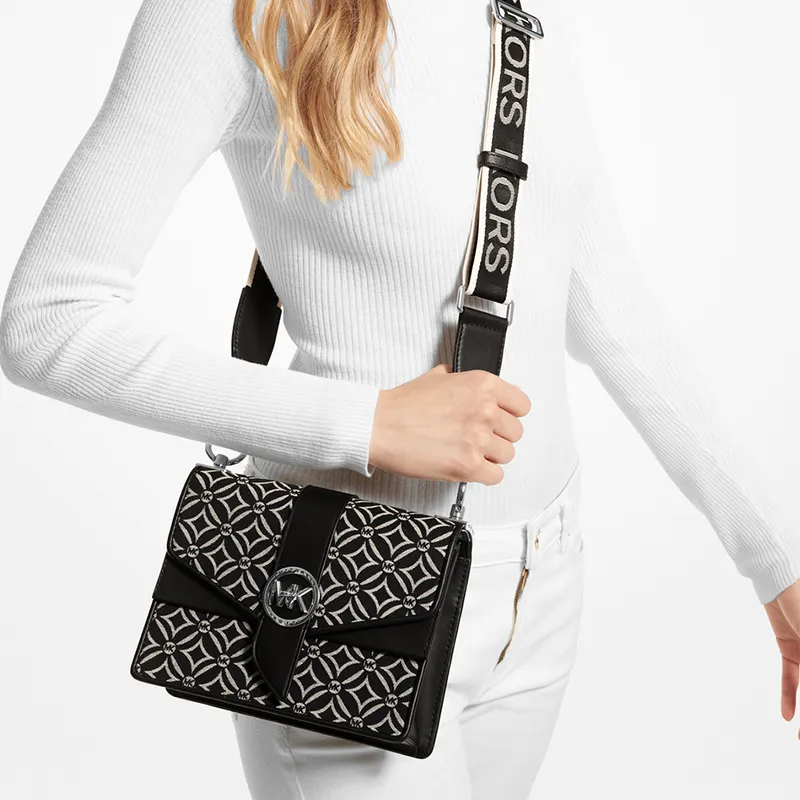 MICHAEL KORS Greenwich Fabric Envelope Bag Crossbody Bags Small Size Women's Black & White-3