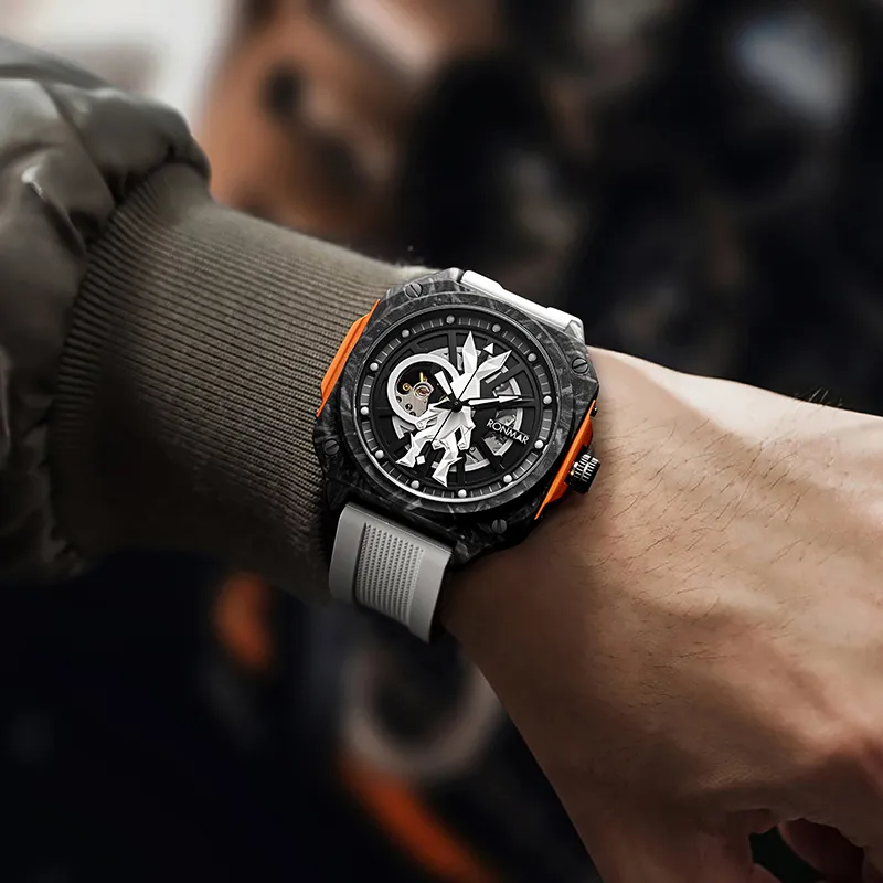 RONMAR Automatic Mechanical Movement Rubber Strap Watch Men's Watches Black Dial-8
