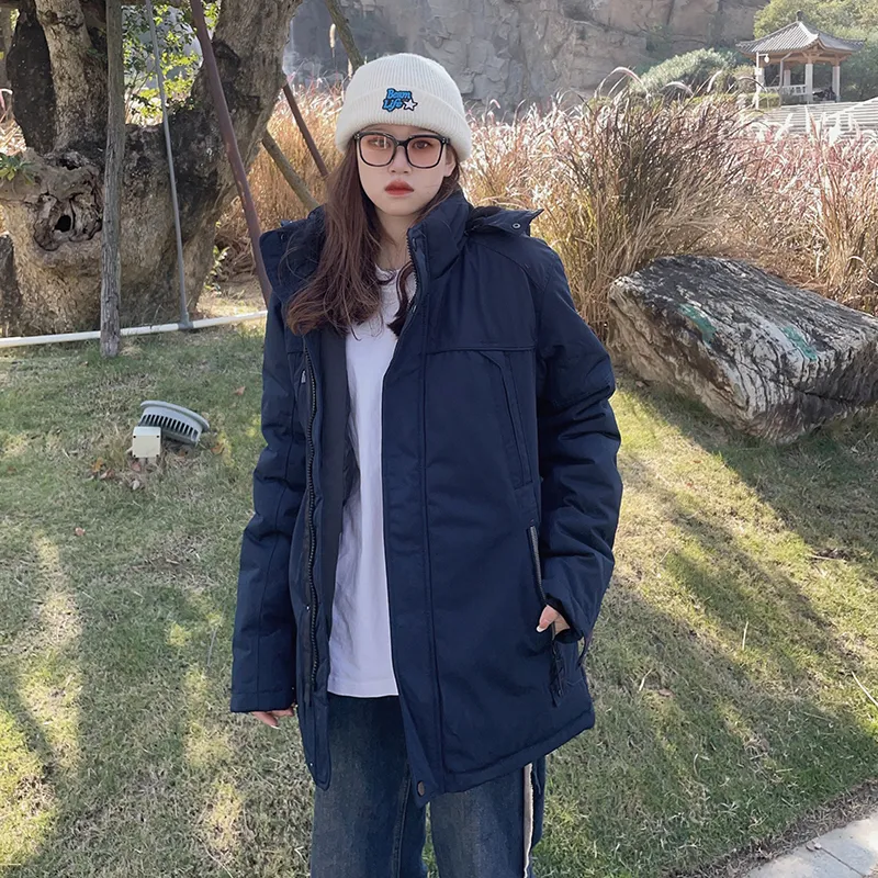 New Business Origin Solid Color Detachable Hood Loose Fit Thickened Mid-Length Puffer Jacket Unisex-7