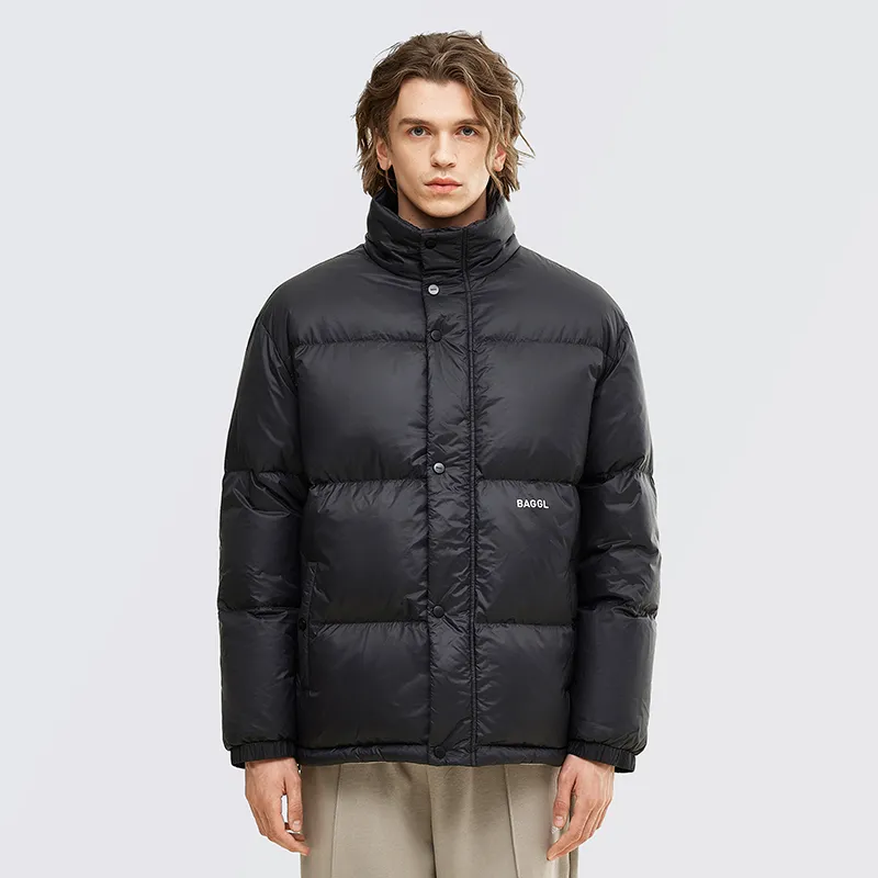 BAGGL Solid Color Stand Collar Loose Fit Thickened Down Jacket Unisex-6