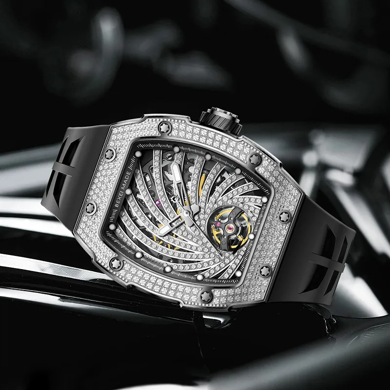 BEXEI Storm Eye Collection Automatic Mechanical Movement Rubber Strap Watch Men's Watches Cut-Out Dial BX9165-2