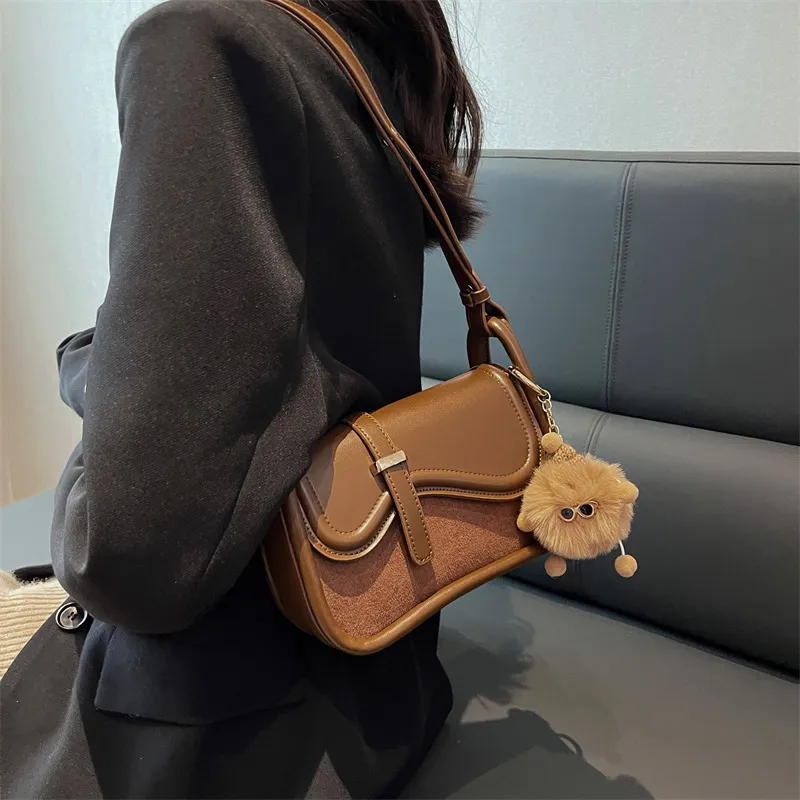 JANE KLAIN PU Saddle Bag, Shoulder Bag, Crossbody Bag Regular Women's White/Khaki/Dark Brown-5