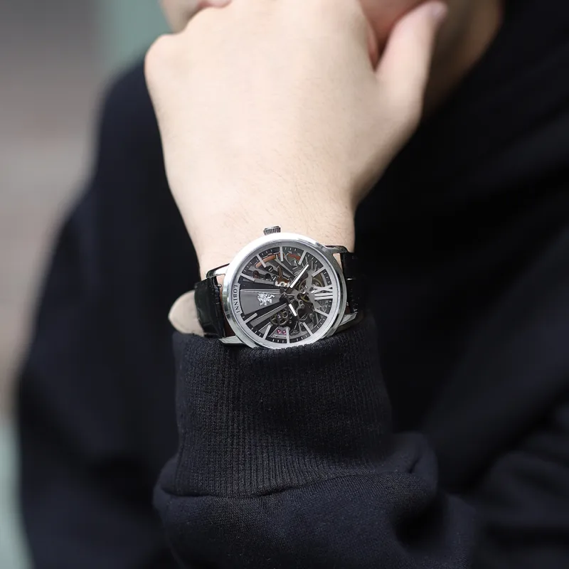 LOBINNI L Mechanical Movement Genuine Leather Strap Watch Men's Watches Cut-Out Dial-8