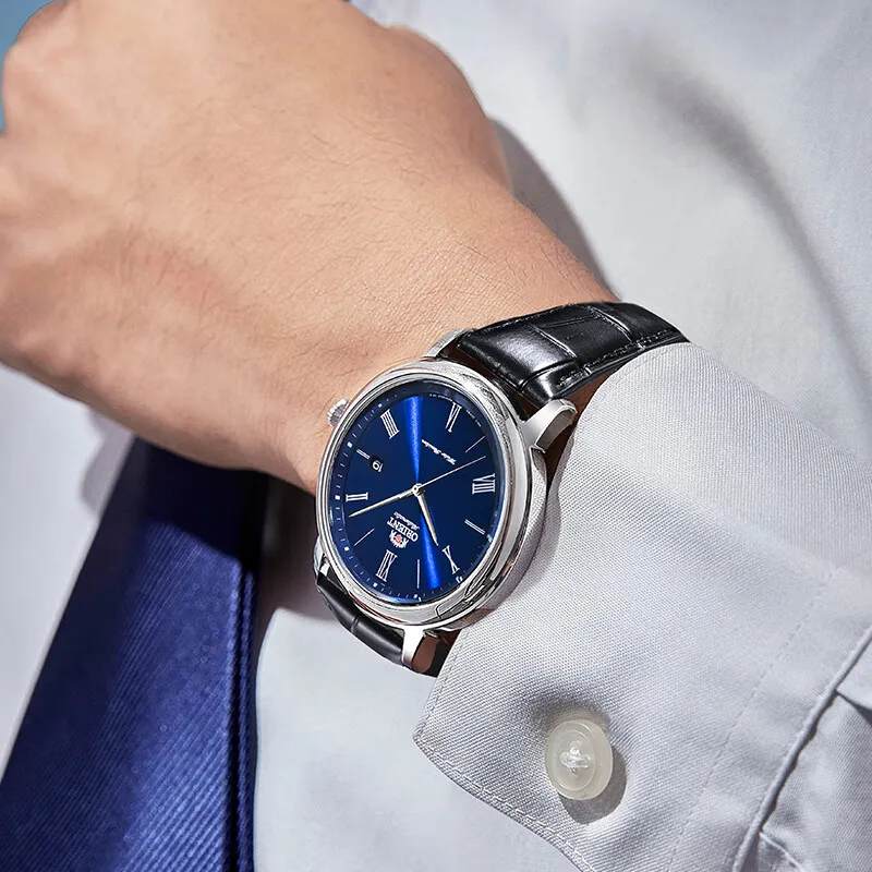 ORIENT Mechanical Movement Cowhide Strap Watch 42.4mm Men's Watches Blue Dial RA-AC0J05L10B-4
