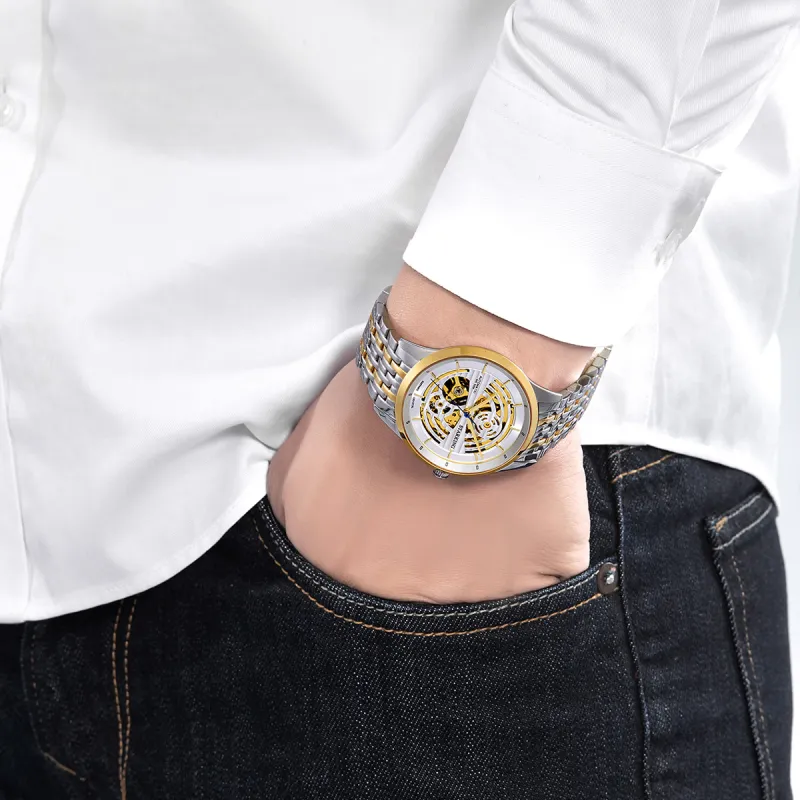 STARKING Automatic Mechanical Movement Stainless Steel Watchband Watch Unisex White Dial-5