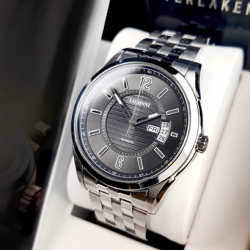 LOBINNI L Automatic Mechanical Movement Genuine Leather Strap Watch Men's Watches Silver Dial-28