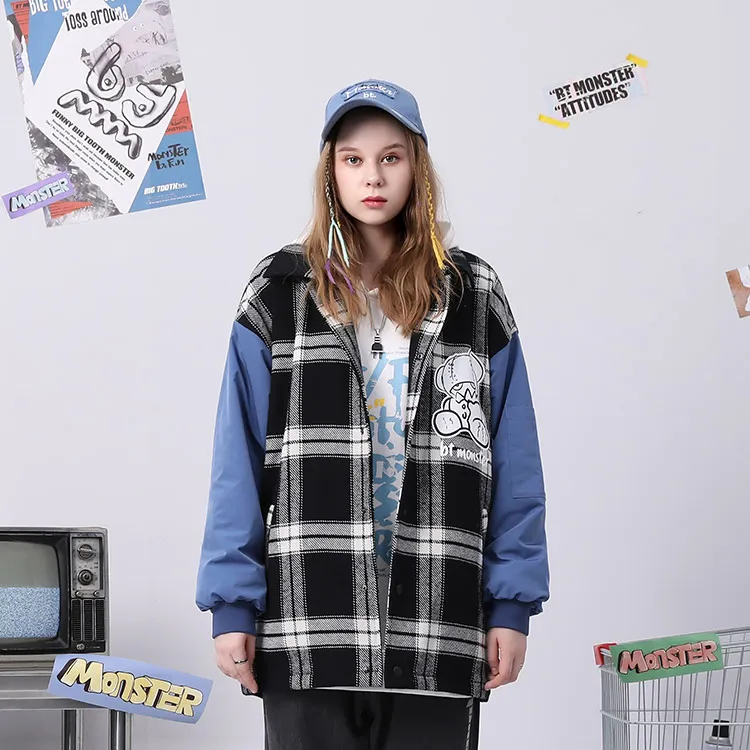 BIRDTALK Jackets Unisex Black White Plaid-2