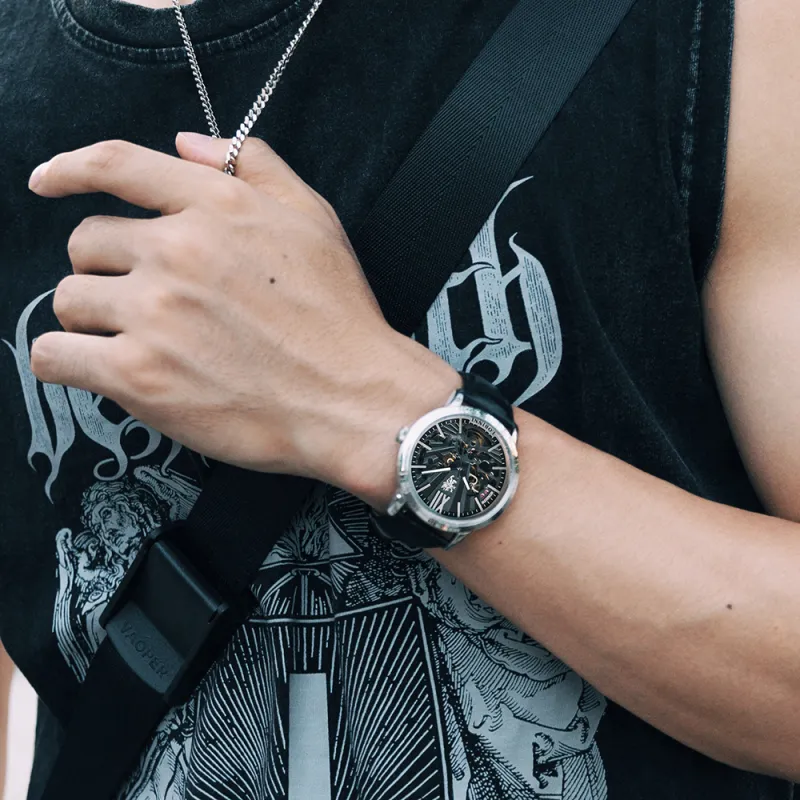 LOBINNI L Mechanical Movement Genuine Leather Strap Watch Men's Watches Cut-Out Dial-10
