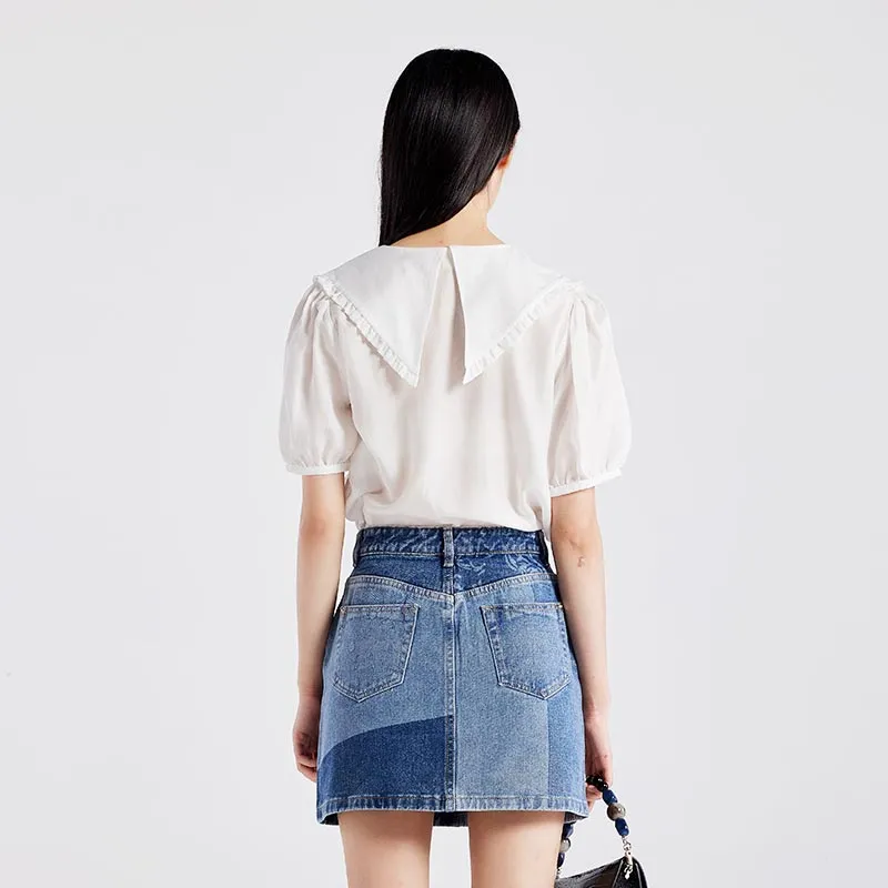 SUPIN Denim Short Skirts Women's Blue-2
