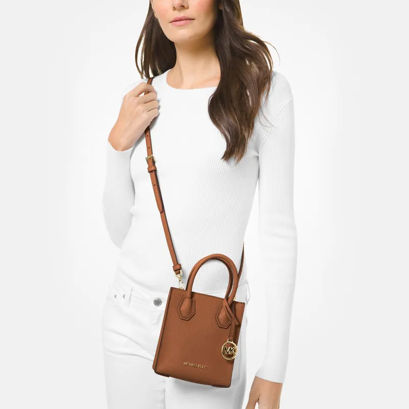 MICHAEL KORS Mercer Leather Tote Bag, Shopping Bag, Crossbody Bag, Handbag Mini Women's Cowhide Brown-2