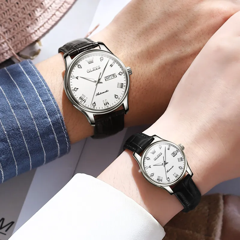OLEVS Heart to Heart Knot Collection Mechanical Movement Leather Strap Watch Unisex White Dial-1