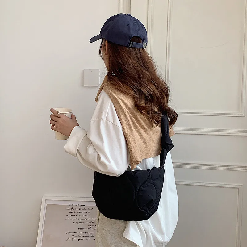 JANE KLAIN Cotton Dumpling Bag, Handbag, Shoulder Bag, Crossbody Bag Women's Black/Ecru/Yellow-3