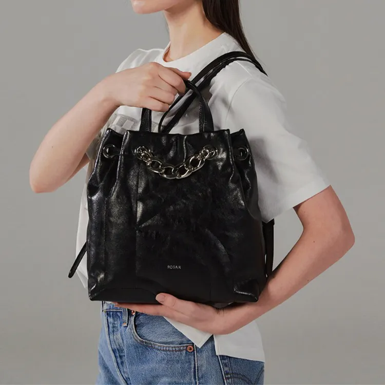 ROSA.K Cow Leather Backpack Medium Size Women's Black/White-5