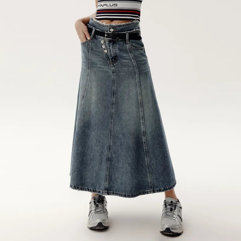 PP Denim Long Skirts Women's Blue-3